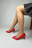 Kadın Sity Kırmızı Cilt 6 cm İnce Topuklu Stiletto