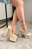 Kadın Sophia Bej Deri 15 cm Platform Topuklu Ayakkabı