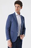 Desenli Kırlangıç Yaka Astarsız 6 Drop Ekstra Slim Fit Dar Kesim Casual Ceket 1002230158 İndigo Mavi