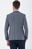 Ekoseli Örme Kırlangıç Yaka Çift Yırtmaç 6 Drop Slim Fit Dar Kesim Klasik Ceket 1002235110 Koyu Lacivert