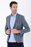 Ekoseli Örme Kırlangıç Yaka Çift Yırtmaç 6 Drop Slim Fit Dar Kesim Klasik Ceket 1002235110 Koyu Lacivert