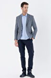 Ekoseli Örme Kırlangıç Yaka Çift Yırtmaç 6 Drop Slim Fit Dar Kesim Klasik Ceket 1002235110 Koyu Lacivert