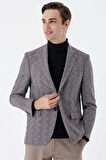 Ekoseli Örme Kırlangıç Yaka Çift Yırtmaç 6 Drop Slim Fit Dar Kesim Klasik Ceket 1002235110 Koyu Kahverengi