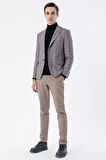 Ekoseli Örme Kırlangıç Yaka Çift Yırtmaç 6 Drop Slim Fit Dar Kesim Klasik Ceket 1002235110 Koyu Kahverengi