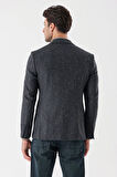 Desenli Mono Yaka Astarlı Çift Yırtmaç 6 Drop Slim Fit Dar Kesim Klasik Ceket 1002235132 Koyu Antrasit