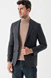 Desenli Mono Yaka Astarlı Çift Yırtmaç 6 Drop Slim Fit Dar Kesim Klasik Ceket 1002235132 Koyu Antrasit
