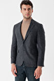 Desenli Mono Yaka Astarlı Çift Yırtmaç 6 Drop Slim Fit Dar Kesim Klasik Ceket 1002235132 Koyu Antrasit