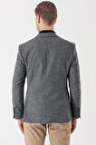 Desenli Armürlü Mono Yaka Çift Yırtmaç 6 Drop Slim Fit Dar Kesim Klasik Ceket 1002235133 Siyah
