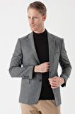 Desenli Armürlü Mono Yaka Çift Yırtmaç 6 Drop Slim Fit Dar Kesim Klasik Ceket 1002235133 Siyah