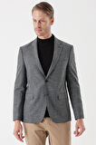 Desenli Armürlü Mono Yaka Çift Yırtmaç 6 Drop Slim Fit Dar Kesim Klasik Ceket 1002235133 Siyah