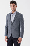 Desenli Armürlü Mono Yaka Çift Yırtmaç 6 Drop Slim Fit Dar Kesim Klasik Ceket 1002235133 Koyu Lacivert