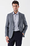 Desenli Armürlü Mono Yaka Çift Yırtmaç 6 Drop Slim Fit Dar Kesim Klasik Ceket 1002235133 Koyu Lacivert