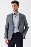 Desenli Armürlü Mono Yaka Çift Yırtmaç 6 Drop Slim Fit Dar Kesim Klasik Ceket 1002235133 Koyu Lacivert