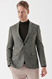 Desenli Armürlü Mono Yaka Çift Yırtmaç 6 Drop Slim Fit Dar Kesim Klasik Ceket 1002235133 Koyu Haki