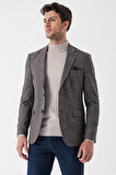Desenli Armürlü Mono Yaka Çift Yırtmaç 6 Drop Slim Fit Dar Kesim Klasik Ceket 1002235133 Mürdüm