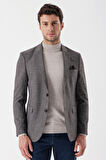 Desenli Armürlü Mono Yaka Çift Yırtmaç 6 Drop Slim Fit Dar Kesim Klasik Ceket 1002235133 Mürdüm