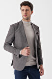 Desenli Armürlü Mono Yaka Çift Yırtmaç 6 Drop Slim Fit Dar Kesim Klasik Ceket 1002235133 Mürdüm