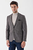 Desenli Armürlü Mono Yaka Çift Yırtmaç 6 Drop Slim Fit Dar Kesim Klasik Ceket 1002235133 Mürdüm