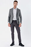 Ekoseli Mono Yaka Astarlı Çift Yırtmaç 6 Drop Slim Fit Dar Kesim Klasik Ceket 1002235134 Koyu Antrasit