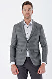 Ekoseli Mono Yaka Astarlı Çift Yırtmaç 6 Drop Slim Fit Dar Kesim Klasik Ceket 1002235134 Koyu Antrasit