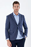 Desenli Örme Mono Yaka Çift Yırtmaç Likralı 6 Drop Slim Fit Klasik Ceket 1002235135 Lacivert