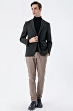 Gabardin Mono Yaka Astarlı Çift Yırtmaç Likralı 6 Drop Comfort Fit Rahat Kesim Klasik Ceket 1002235137 Koyu Haki