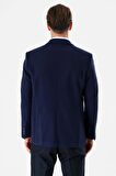 Koyu Lacivert Kaşe Mono Yaka Çift Yırtmaç Yünlü 6 Drop Comfort Fit Rahat Kesim Klasik Ceket 1002235140