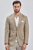Koyu Bej Çizgili Kırlangıç Yaka Çift Yırtmaç 6 Drop Comfort Fit Rahat Kesim Klasik Ceket 1002240101