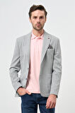 Gri Çizgili Gofreli Kırlangıç Yaka Likralı 6 Drop Slim Fit Dar Kesim Klasik Ceket 1002240111