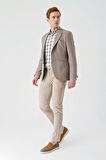 Bej Örme Mono Yaka Çift Yırtmaç Likralı 6 Drop Slim Fit Dar Kesim Klasik Ceket 1002240138