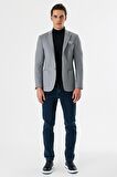 Gri Desenli Mono Yaka Astarlı Çift Yırtmaç 6 Drop Slim Fit Dar Kesim Klasik Ceket 1002240150