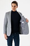 Gri Desenli Mono Yaka Astarlı Çift Yırtmaç 6 Drop Slim Fit Dar Kesim Klasik Ceket 1002240150
