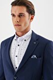 Lacivert Desenli Mono Yaka Astarlı Çift Yırtmaç 6 Drop Slim Fit Dar Kesim Klasik Ceket 1002240150