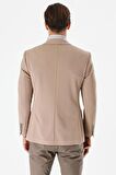 Koyu Vizon Desenli Mono Yaka Astarlı Çift Yırtmaç 6 Drop Slim Fit Dar Kesim Klasik Ceket 1002240150