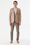 Koyu Vizon Desenli Mono Yaka Astarlı Çift Yırtmaç 6 Drop Slim Fit Dar Kesim Klasik Ceket 1002240150