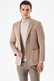 Koyu Vizon Desenli Mono Yaka Astarlı Çift Yırtmaç 6 Drop Slim Fit Dar Kesim Klasik Ceket 1002240150