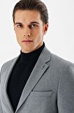 Gri Desenli Mono Yaka Çift Yırtmaç Likralı 6 Drop Slim Fit Dar Kesim Klasik Ceket 1002240151