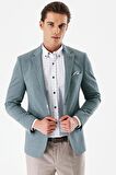 Yeşil Desenli Mono Yaka Çift Yırtmaç Likralı 6 Drop Slim Fit Dar Kesim Klasik Ceket 1002240151
