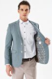 Yeşil Desenli Mono Yaka Çift Yırtmaç Likralı 6 Drop Slim Fit Dar Kesim Klasik Ceket 1002240151