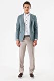 Yeşil Desenli Mono Yaka Çift Yırtmaç Likralı 6 Drop Slim Fit Dar Kesim Klasik Ceket 1002240151
