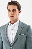 Yeşil Desenli Mono Yaka Çift Yırtmaç Likralı 6 Drop Slim Fit Dar Kesim Klasik Ceket 1002240151