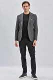 Koyu Antrasit Desenli Kırlangıç Yaka Likralı 6 Drop Slim Fit Dar Kesim Casual Ceket 1002240155