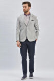 Gri Desenli Kırlangıç Yaka Likralı 6 Drop Slim Fit Dar Kesim Casual Ceket 1002240155