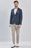 Koyu Lacivert Desenli Kırlangıç Yaka Likralı 6 Drop Slim Fit Dar Kesim Casual Ceket 1002240155