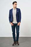 Koyu Lacivert Kareli Mono Yaka Likralı 6 Drop Ekstra Slim Fit Casual Ceket 1002240156
