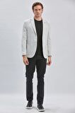 Gri Örme Ekose Desenli Mono Yaka 6 Drop Slim Fit Ceket 1002240158