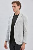 Gri Örme Ekose Desenli Mono Yaka 6 Drop Slim Fit Ceket 1002240158