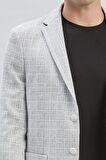 Gri Örme Ekose Desenli Mono Yaka 6 Drop Slim Fit Ceket 1002240158