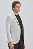 Gri Örme Ekose Desenli Mono Yaka 6 Drop Slim Fit Ceket 1002240158