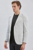 Gri Örme Ekose Desenli Mono Yaka 6 Drop Slim Fit Ceket 1002240158